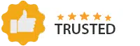 Orange thumbs-up icon with five stars and "trusted" text indicating quality rating